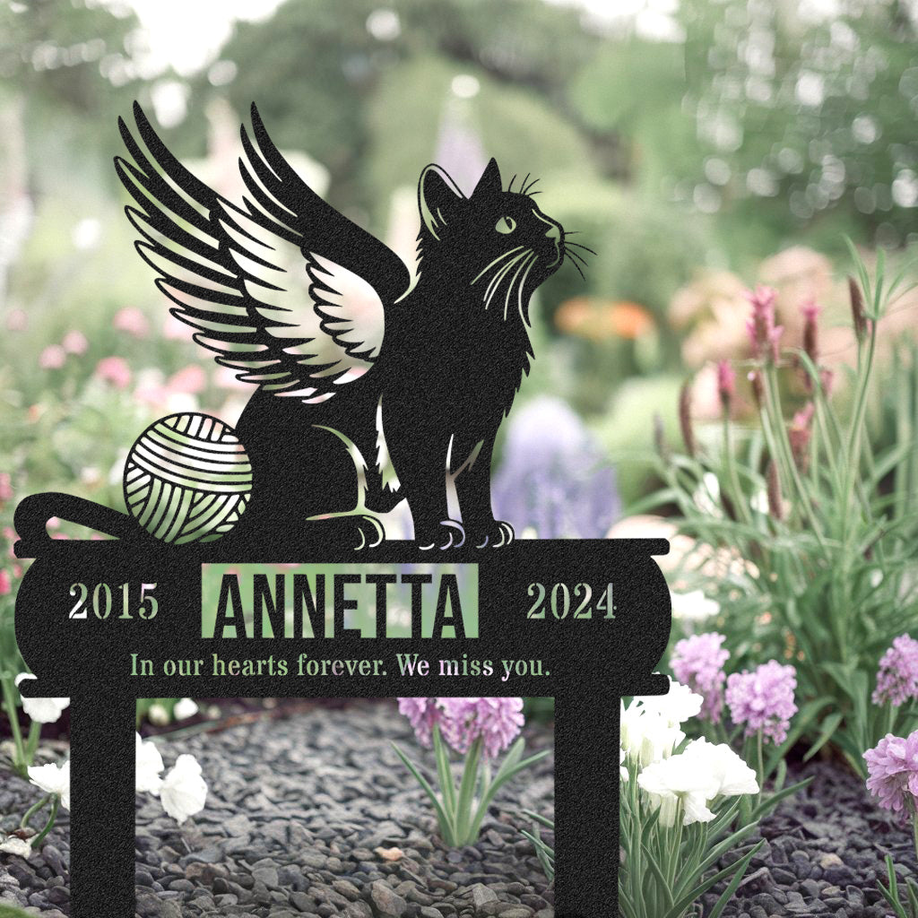 Personalized Cat With Yarn Grave Marker