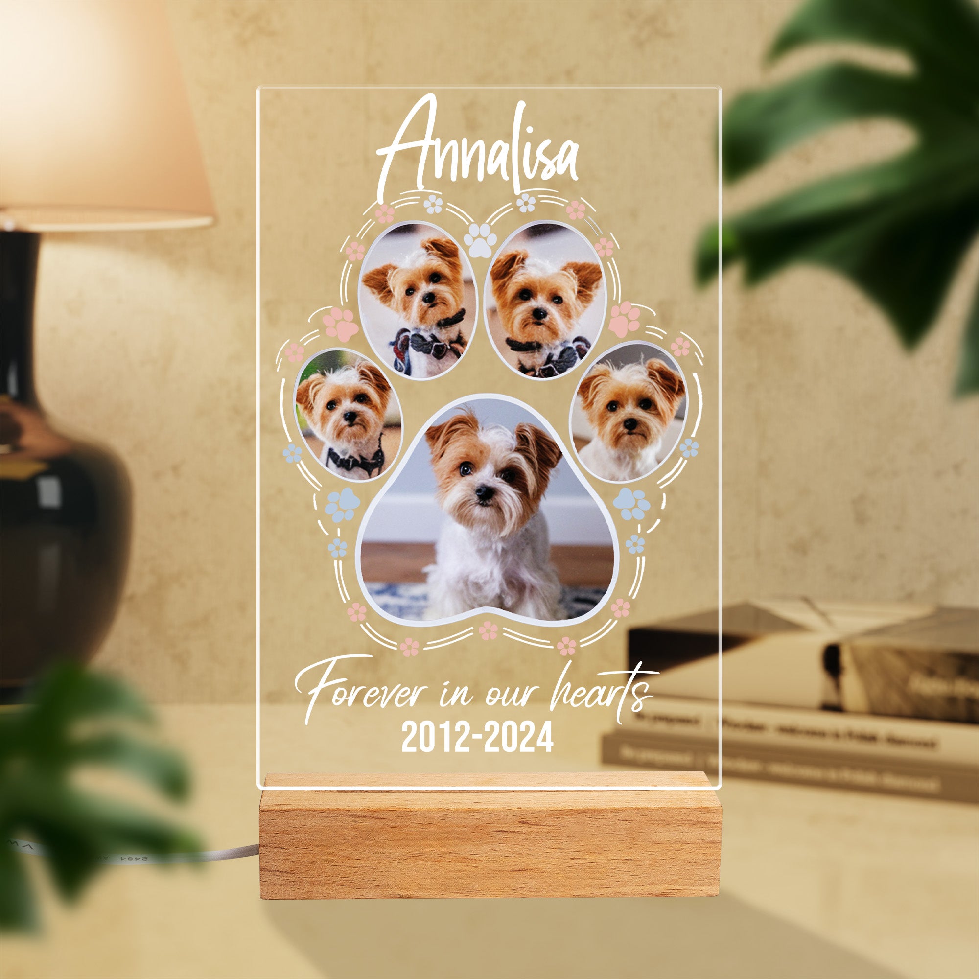 Personalized Pet Memorial 5 Photo Plaque With RGB Lighting